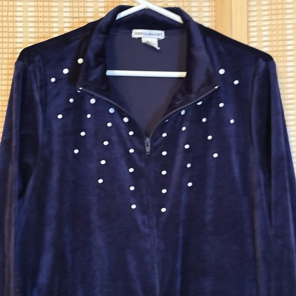 Rebecca‎ Malone Womens L Velvet Track Jacket Full Zip Pockets Y2K Activewear